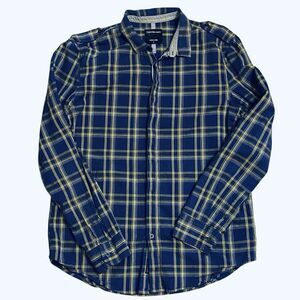 Calvin Klein Jeans Hidden Placket Epaulettes L/S Blue Plaid Shirt Cotton Men’s L